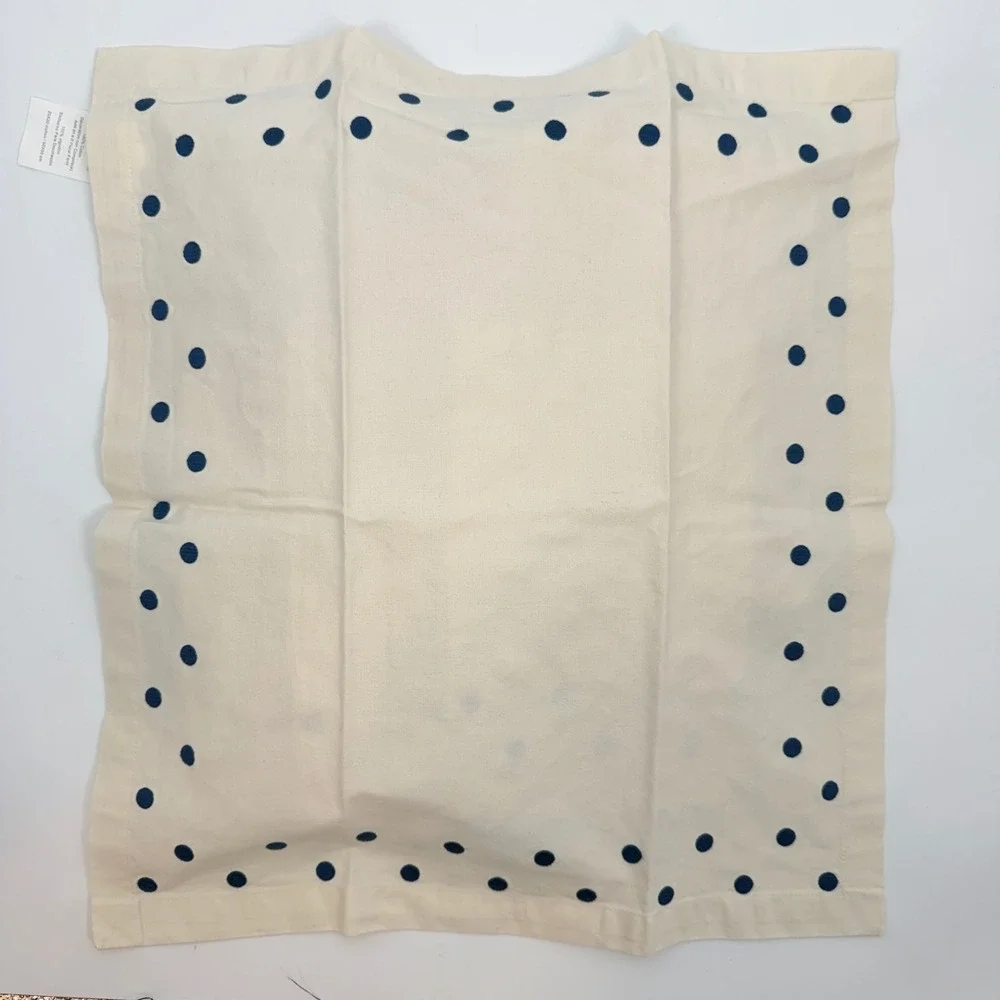 Pottery Barn Navy Blue Polka Dot Embroidered Cream Cotton Napkins Set 10‎ 20x20